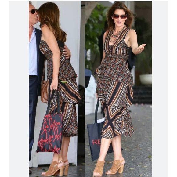 A.L.C. Hayley Tiered Silk Scarf-Print Midi Dress SZ 4 Black Brown Gold - Picture 13 of 13